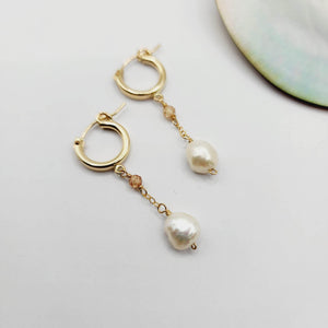 READY TO SHIP Huggie Earrings with Freshwater Pearl and Glass Bead detail - 14k Gold Fill FJD$ - Adorn Pacific - Earrings