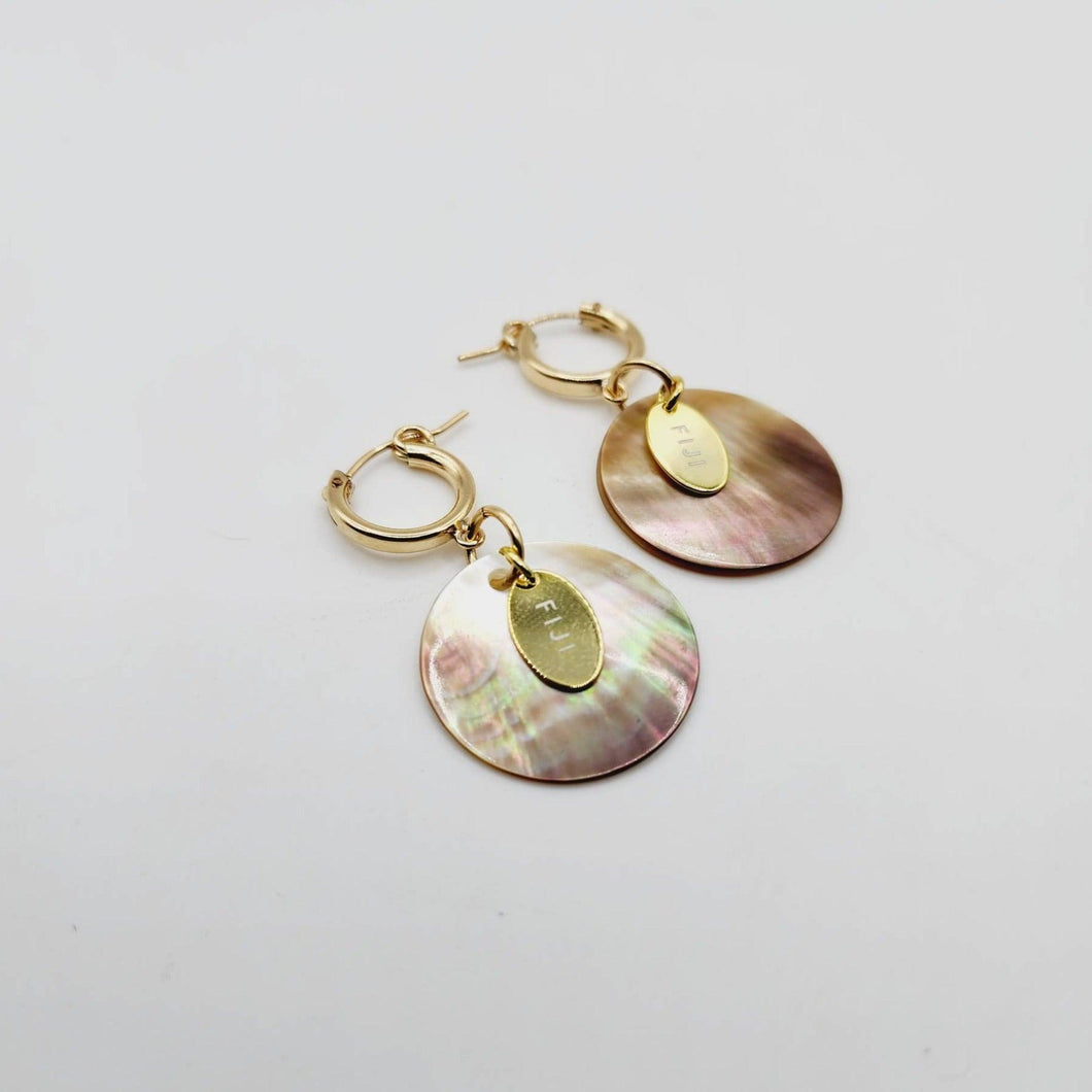 READY TO SHIP Mother of Pearl Huggie Earrings - 14k Gold Fill FJD$ - Adorn Pacific - Earrings