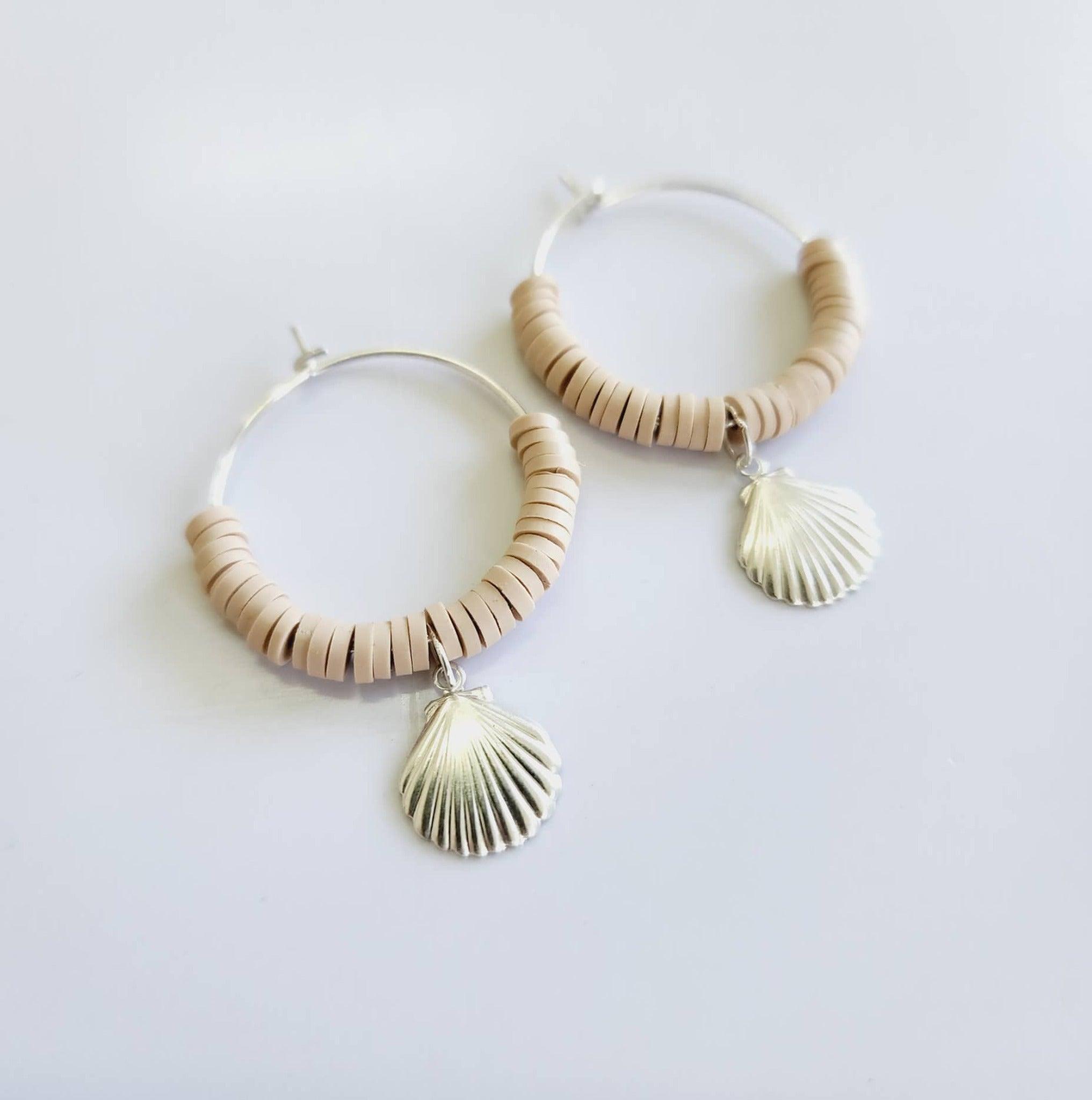 READY TO SHIP Polymer Clay Bead Hoop Earrings with Mother of Pearl - 14k  Gold Fill FJD$